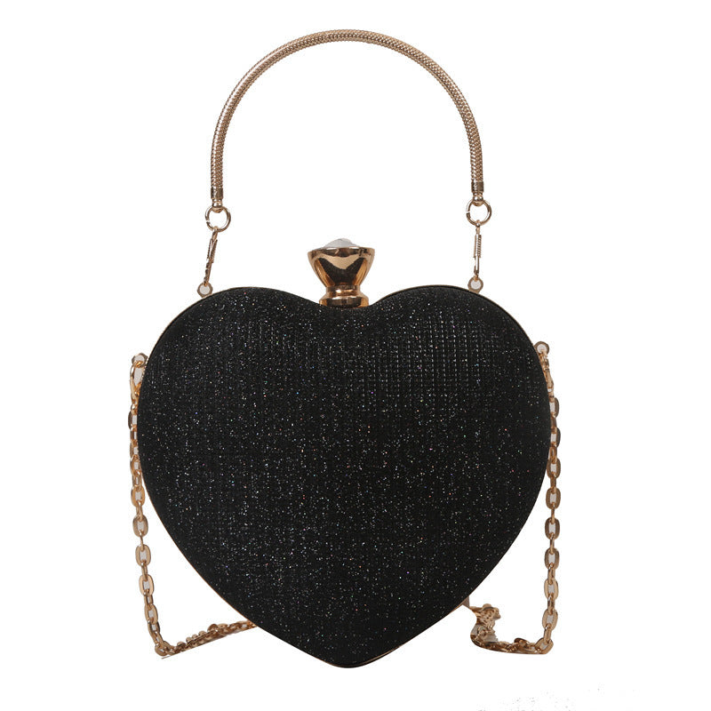 Shiny Metallic Heart Bag with Chain