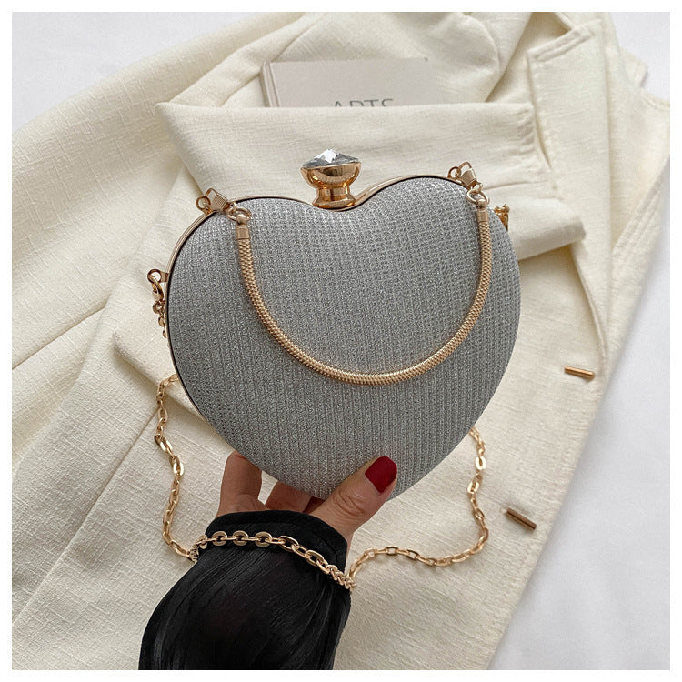 Shiny Metallic Heart Bag with Chain