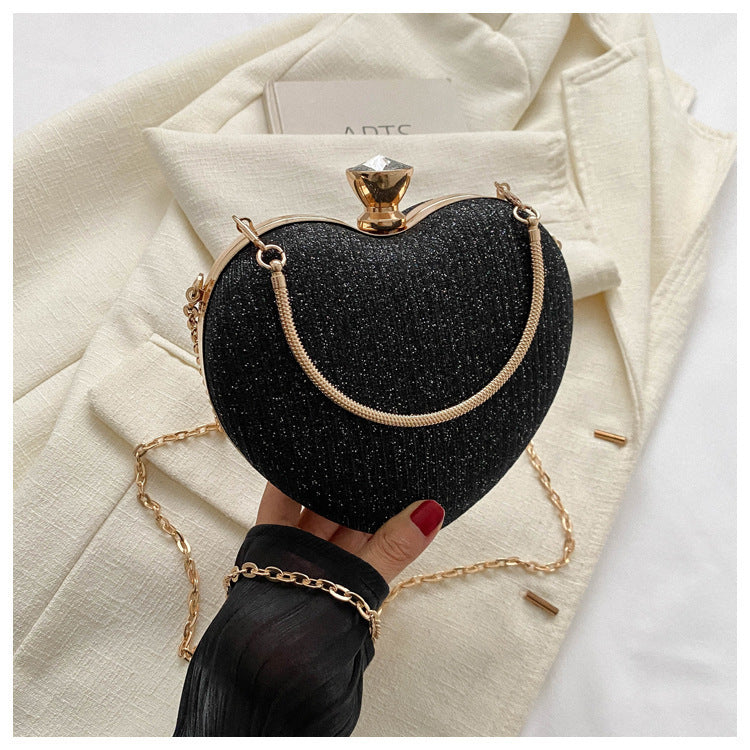 Shiny Metallic Heart Bag with Chain
