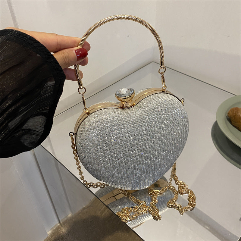 Shiny Metallic Heart Bag with Chain