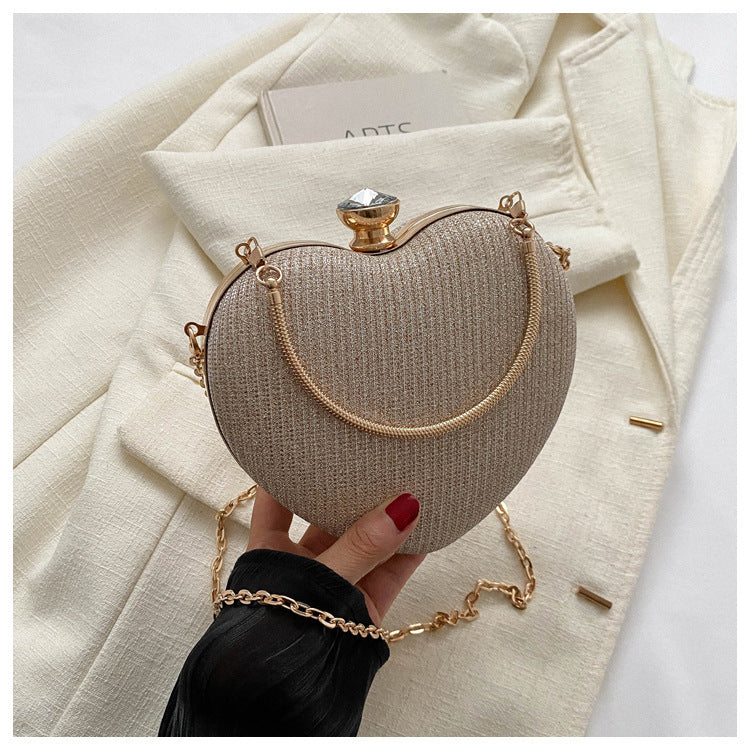 Shiny Metallic Heart Bag with Chain