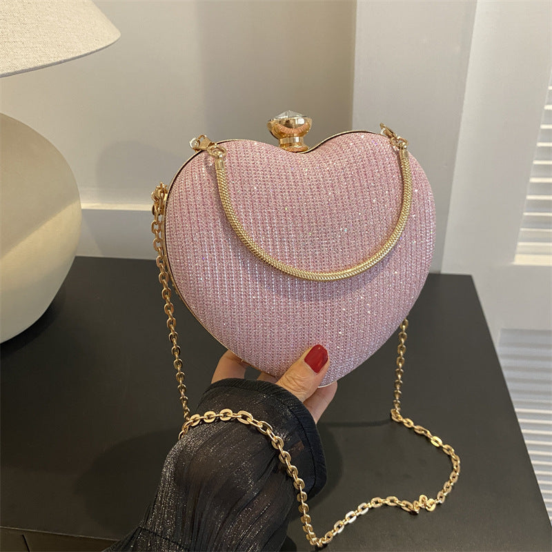Shiny Metallic Heart Bag with Chain