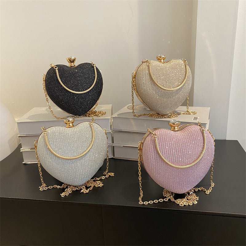 Shiny Metallic Heart Bag with Chain