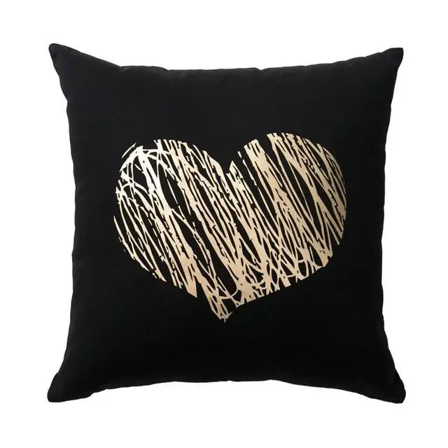 Housse de Coussin Décorative Noir et Blanc avec Dorure