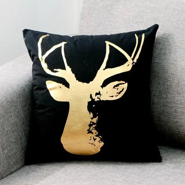 Housse de Coussin Décorative Noir et Blanc avec Dorure