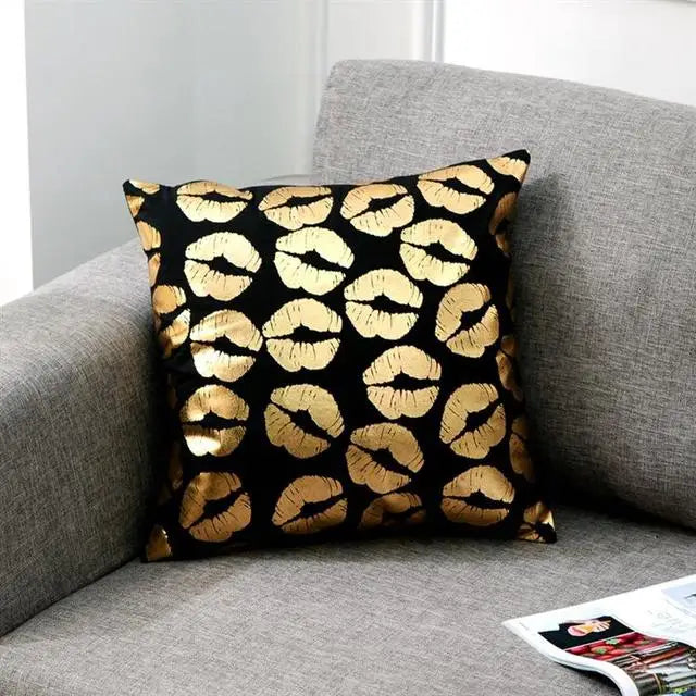 Housse de Coussin Décorative Noir et Blanc avec Dorure