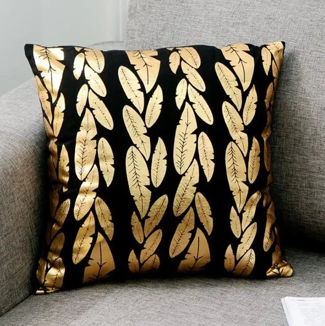 Housse de Coussin Décorative Noir et Blanc avec Dorure