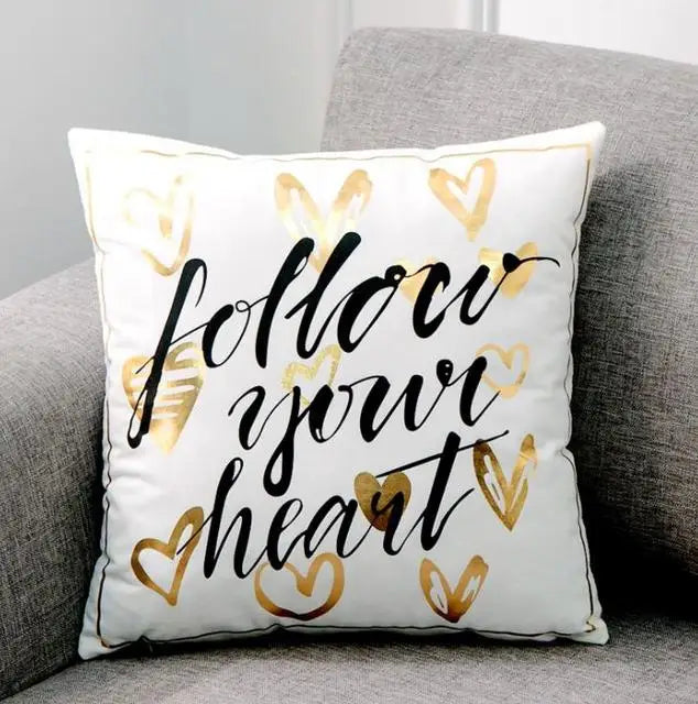 Housse de Coussin Décorative Noir et Blanc avec Dorure