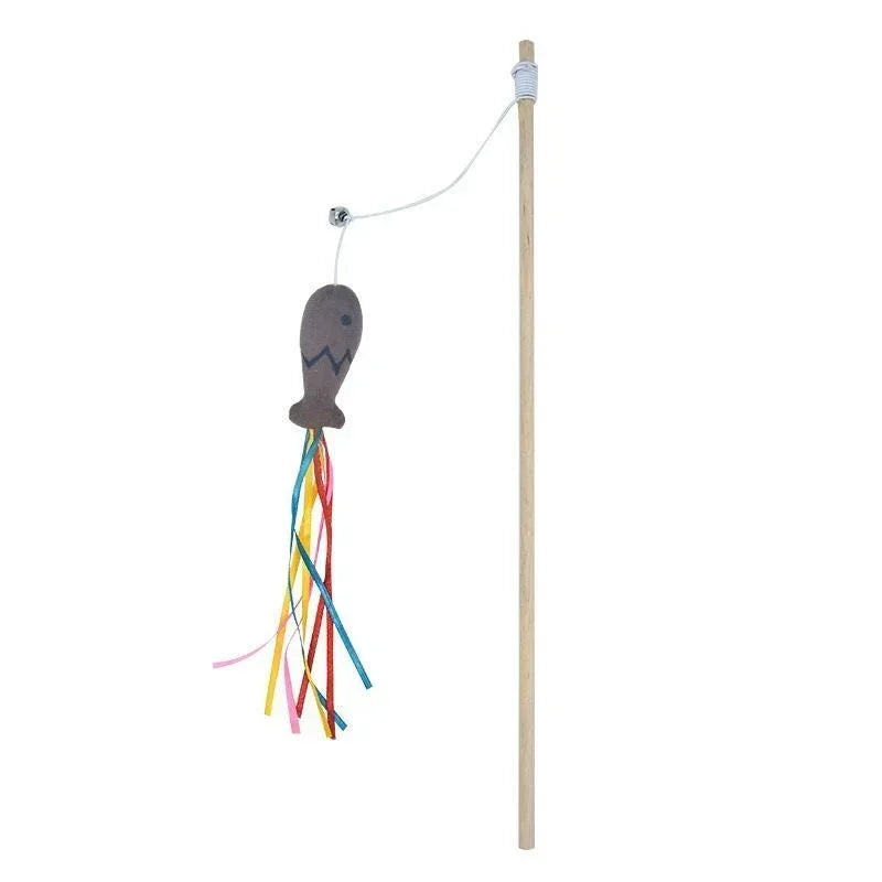 Cat Fishing Rod Toy - Natural Wooden Wand