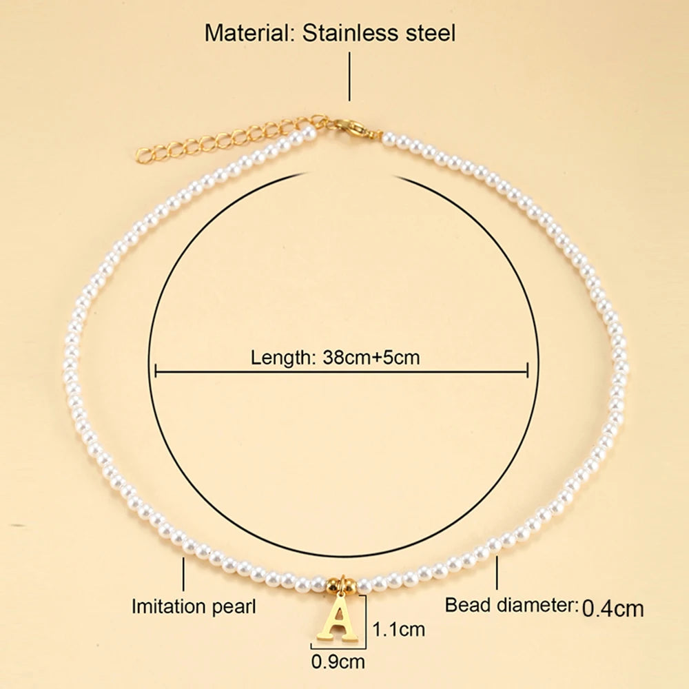Collier Perles & Initiale – Acier Inoxydable