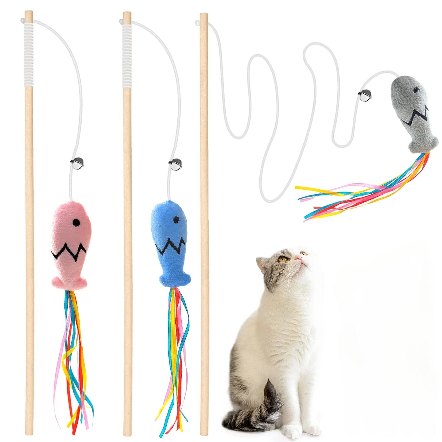 Cat Fishing Rod Toy - Natural Wooden Wand