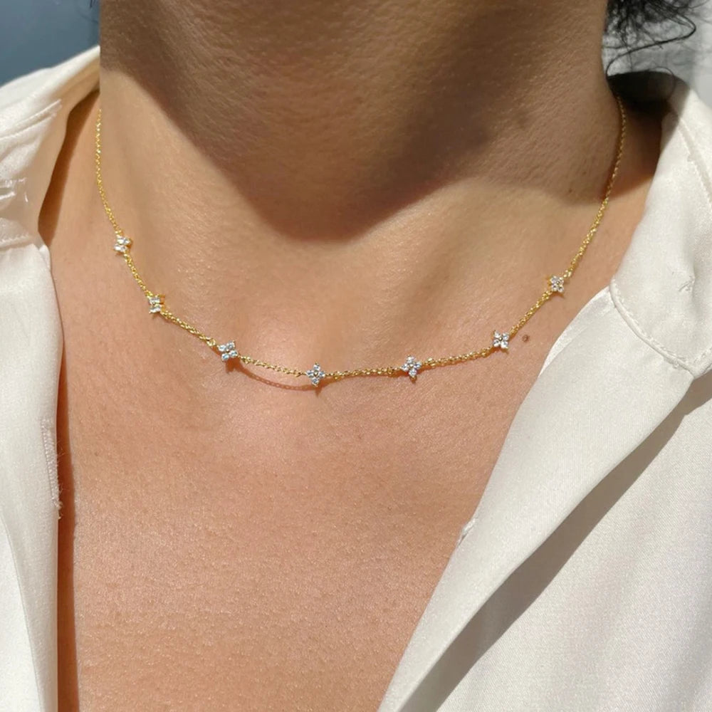 Collier Trèfle à Quatre Feuilles en Zircon – Plaqué Or 18K