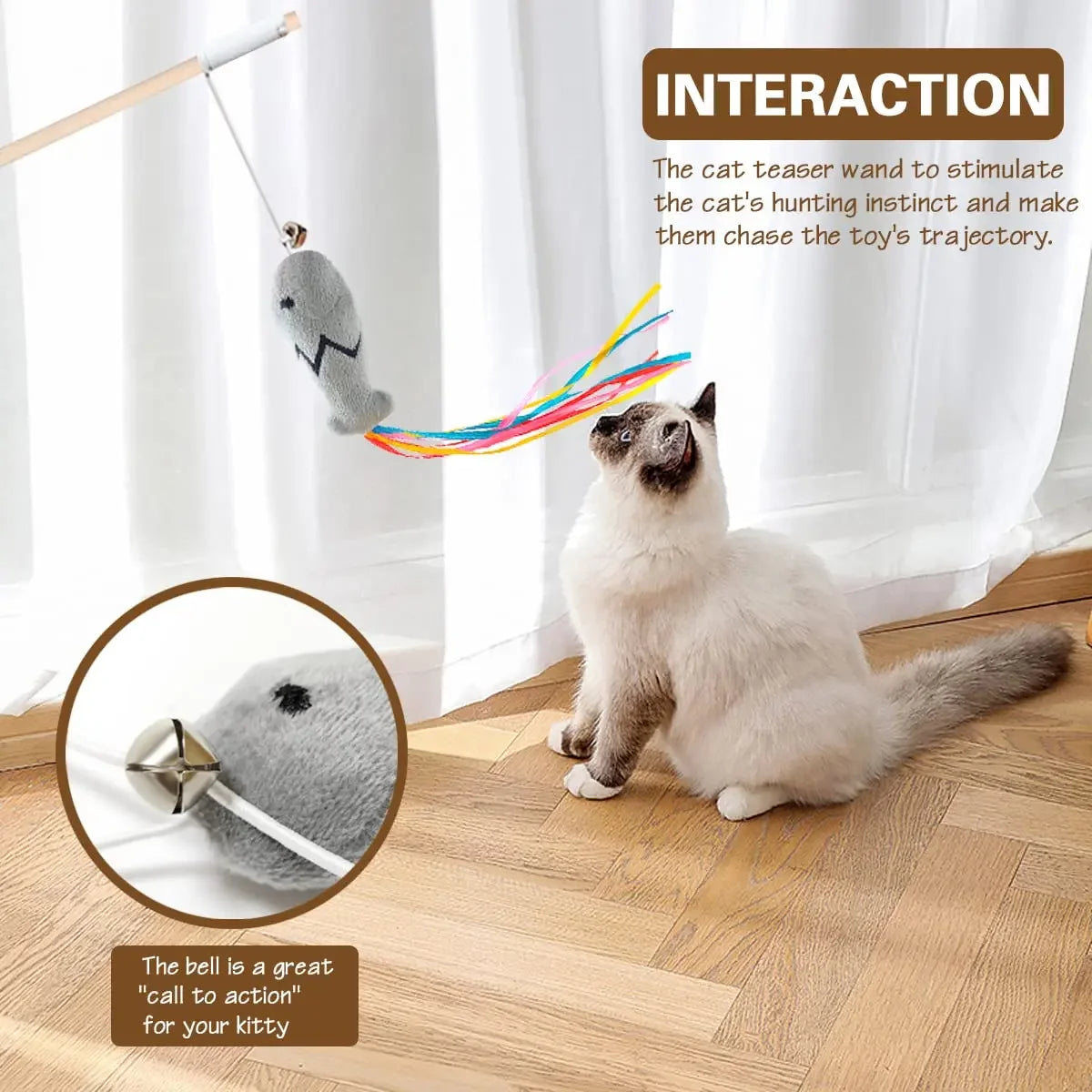 Cat Fishing Rod Toy - Natural Wooden Wand