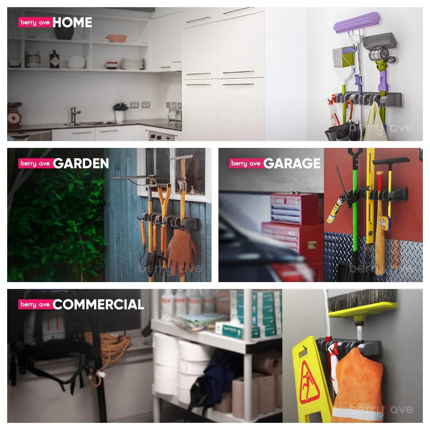 Wall Mounted Broom Holder - Multifunctional Storage