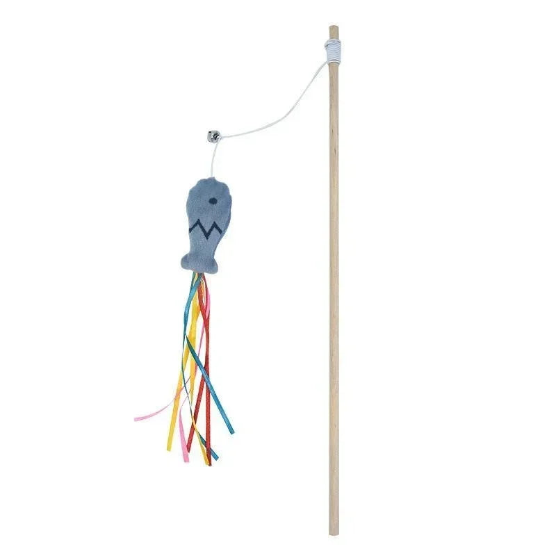 Cat Fishing Rod Toy - Natural Wooden Wand