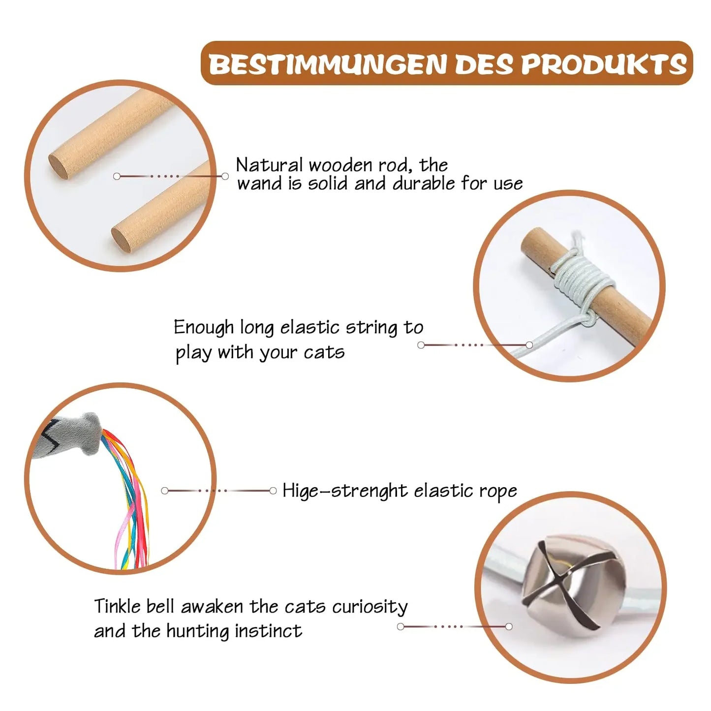 Cat Fishing Rod Toy - Natural Wooden Wand