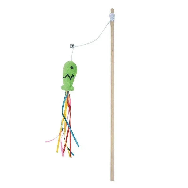 Cat Fishing Rod Toy - Natural Wooden Wand