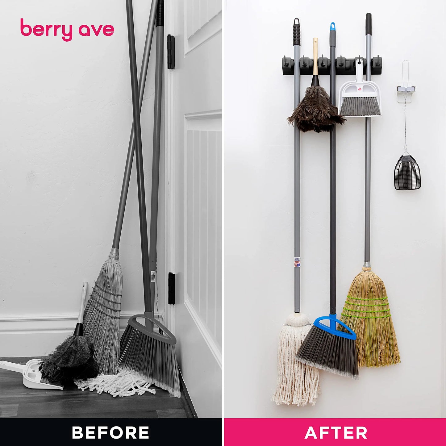 Wall Mounted Broom Holder - Multifunctional Storage