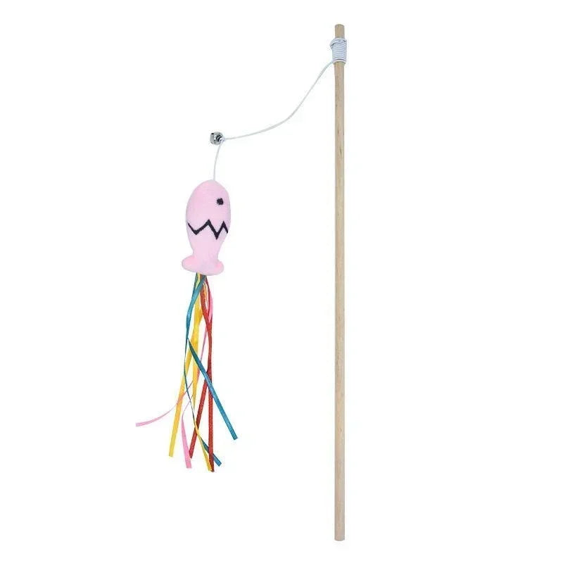Cat Fishing Rod Toy - Natural Wooden Wand