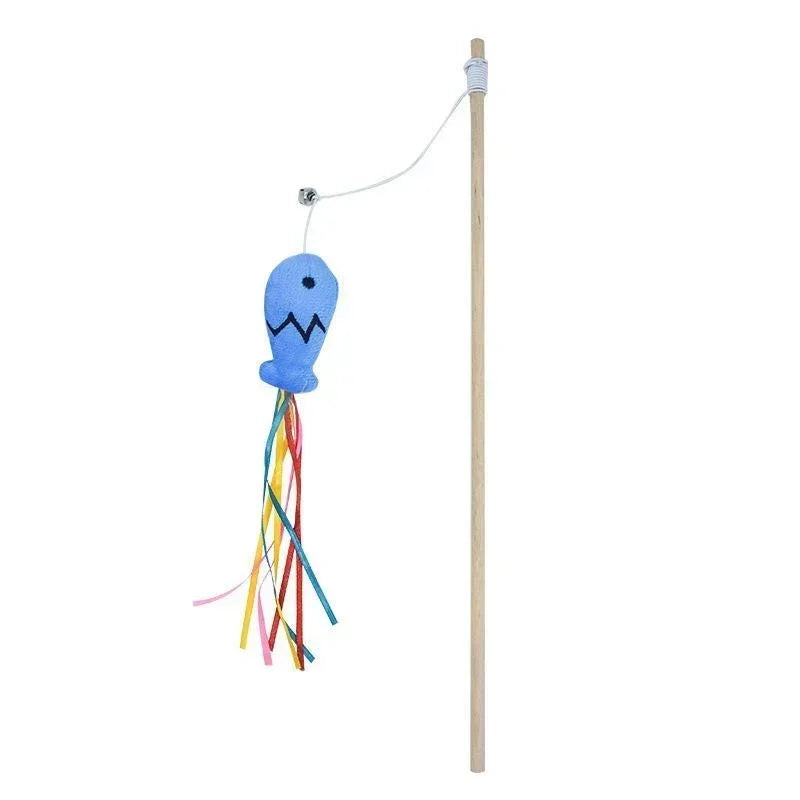 Cat Fishing Rod Toy - Natural Wooden Wand