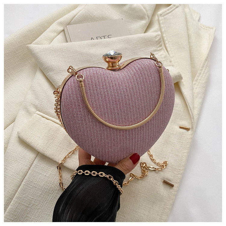 Shiny Metallic Heart Bag with Chain