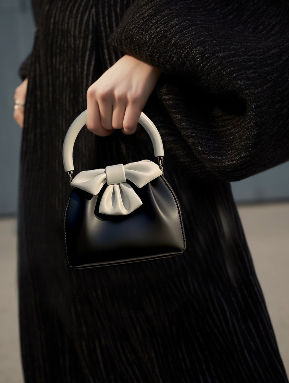 Sac Seau Plissé avec Nœud Contrasté