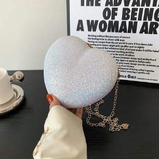 Shiny Metallic Heart Bag with Chain