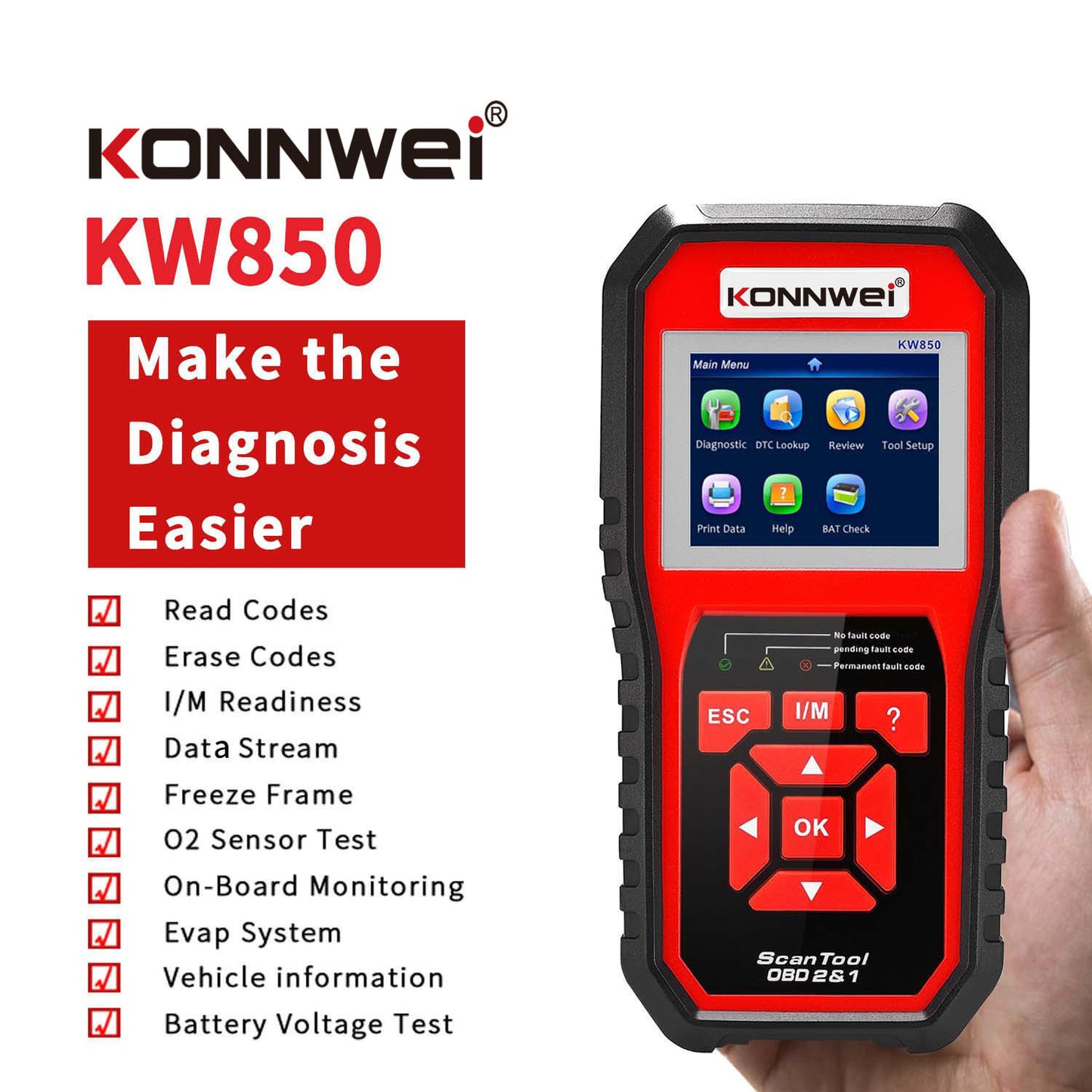 جهاز تشخيص KONNWEI KW850 OBDII/EOBD