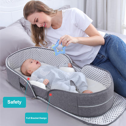 Diaper backpack with foldable bed