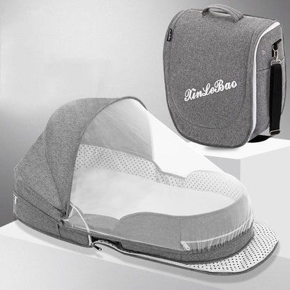 Diaper backpack with foldable bed