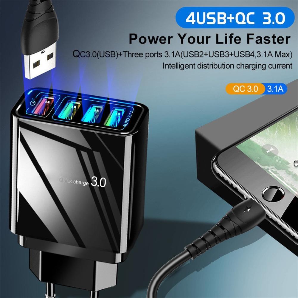 Chargeur 4 Ports USB Éclairé –  Charge Rapide