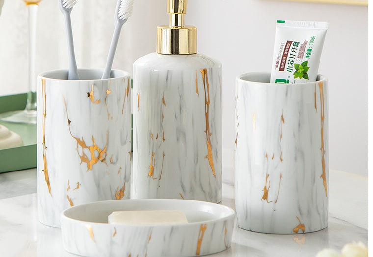 Accessoires de Salle de Bain en Céramique Effet Marbre