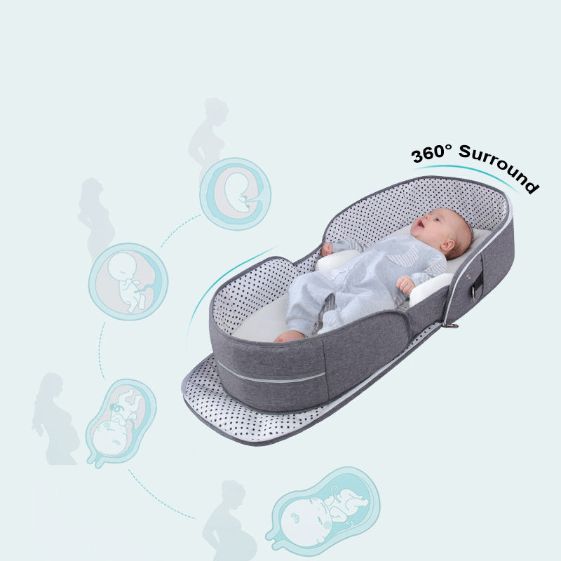 Diaper backpack with foldable bed