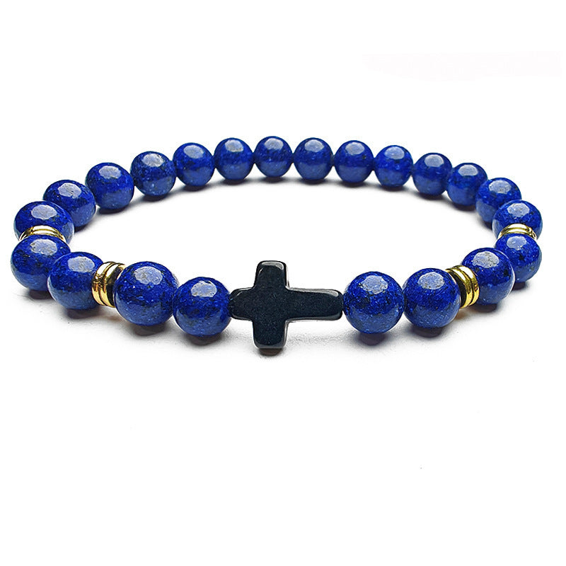 8mm Natural Stone Beaded Cross Bracelet