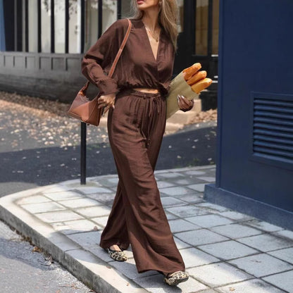 Ensemble Élégant Femme – Haut à Manches Longues & Col V