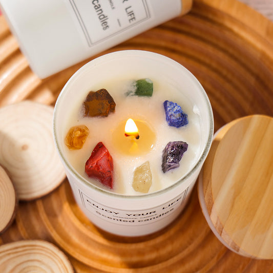 Scented Soy Wax Candle with Natural Stones