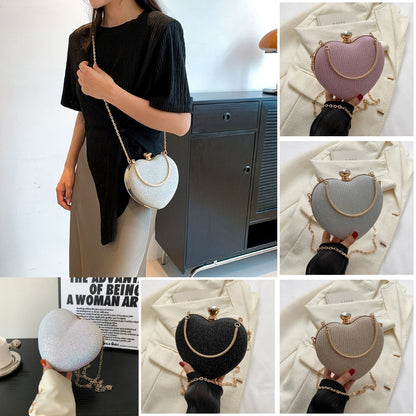Shiny Metallic Heart Bag with Chain