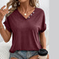 T-shirt Femme à Col V Boutonné