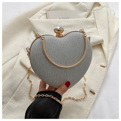 Shiny Metallic Heart Bag with Chain
