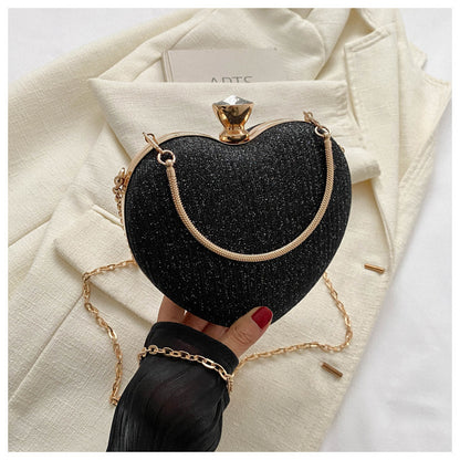 Shiny Metallic Heart Bag with Chain