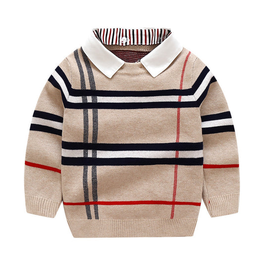 Boys' Plaid Jacquard Sweater – Style &amp; Warmth