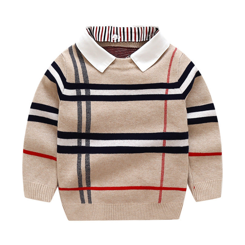 Boys' Plaid Jacquard Sweater – Style &amp; Warmth
