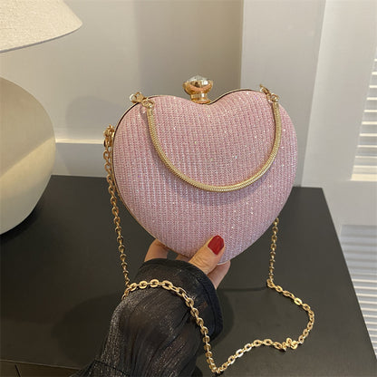 Shiny Metallic Heart Bag with Chain