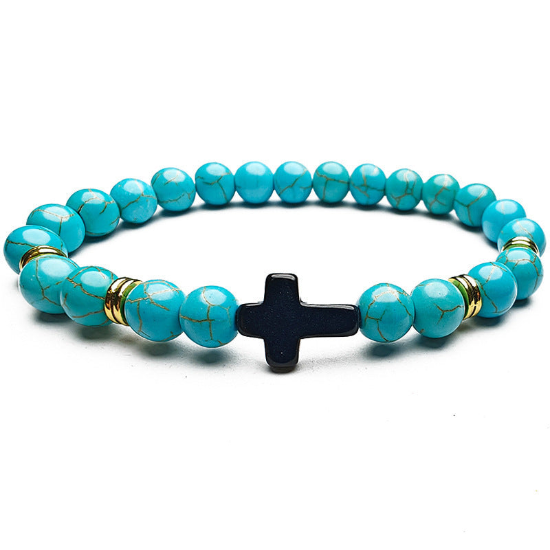 8mm Natural Stone Beaded Cross Bracelet