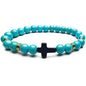 8mm Natural Stone Beaded Cross Bracelet