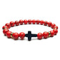 8mm Natural Stone Beaded Cross Bracelet