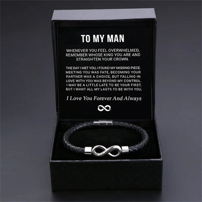 Bracelet Homme en Cuir & Acier Inoxydable Noir