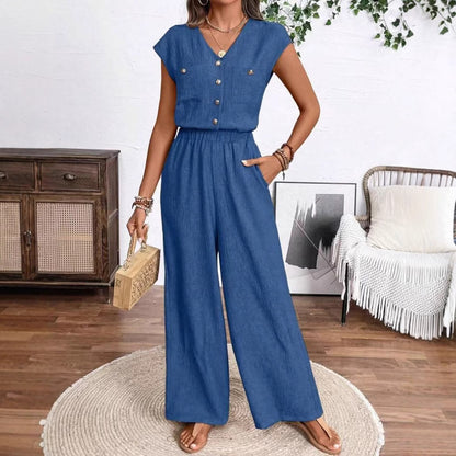 Combinaison Femme à Col V avec Boutons & Poches