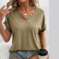 T-shirt Femme à Col V Boutonné