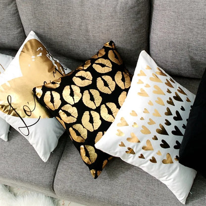 Housse de Coussin Décorative Noir et Blanc avec Dorure